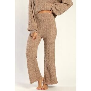 Lulus Twice the Cozy Beige Cable Knit Wide-Leg Lounge Pants Boho Hippie Large